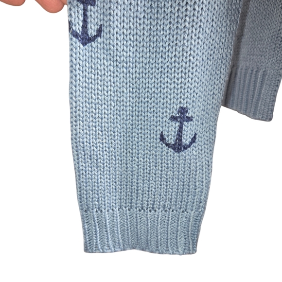 Marled NWT Super Soft Blue Acrylic Nautical Anchor Print Hooded Sweater Size M - Picture 9 of 13